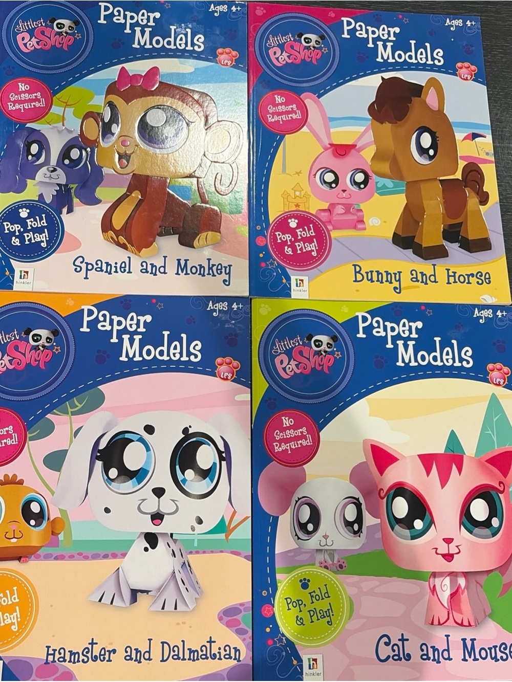 Littlest Pet Shop Paper Models lot of 4 books- Pink, Brown, White, Blue